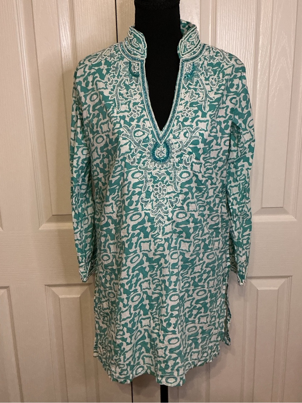 Barbara Gerwit Beaded Teal Tunic Sz S
